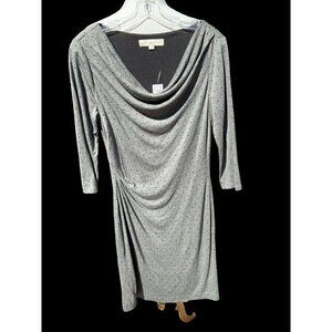 ANN TAYLOR LOFT LADIES SS COWL NECK LINED RUCHED GRAY BLACK POLKADOT DRESS NWT S